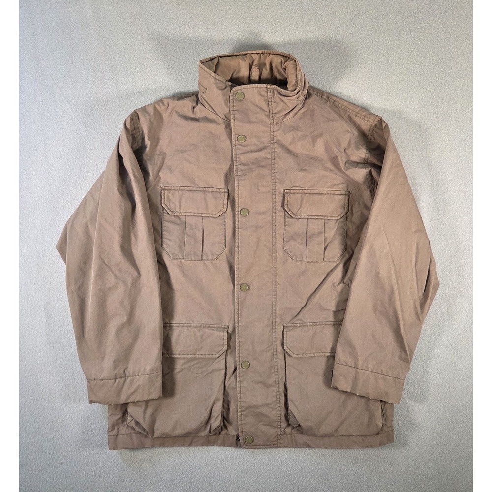 J Crew Jacket Mens Large Brown Chore Coat Cargo Pocket Full Zip Field Mid Length